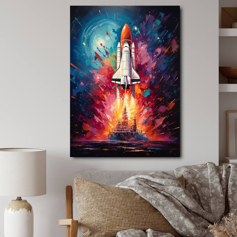 Designart "Rocketship Resonance" Rocketship Canvas Wall Art Bed Bath
